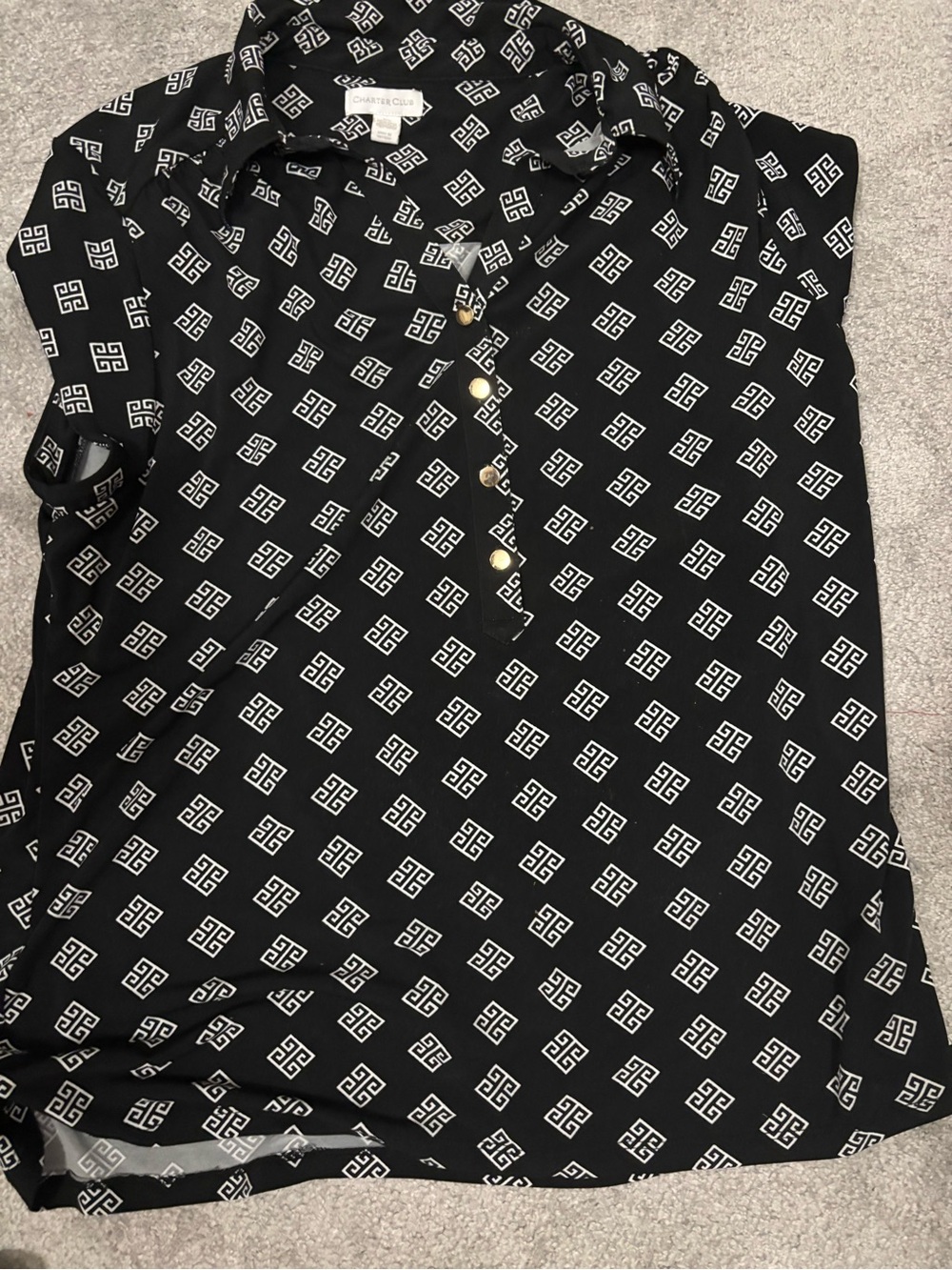 Charter Club Black Geometric Print Short sleeves Blouse XL